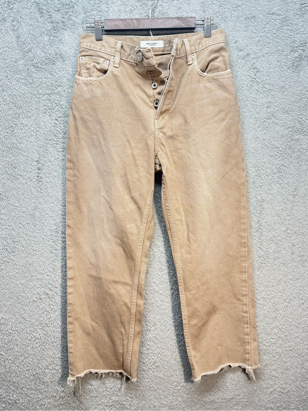 MOUSSY VINTAGE Herminie Cropped Straight Leg Jeans Tan Beige Raw Hem